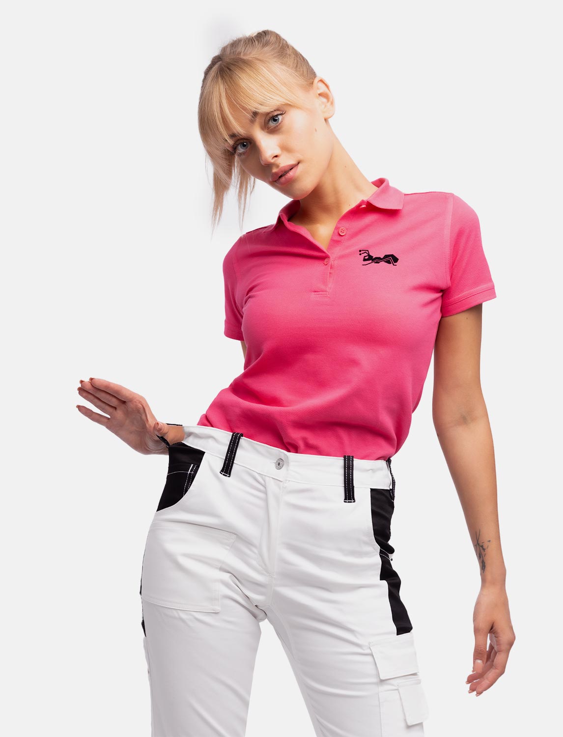 Damen Malerhose Stretch mit Kniepolstertaschen Arbeitshose Weiß Baumwolle 3 Damen Malerhose Stretch mit Kniepolstertaschen Arbeitshose Weiß Baumwolle – Bild 3