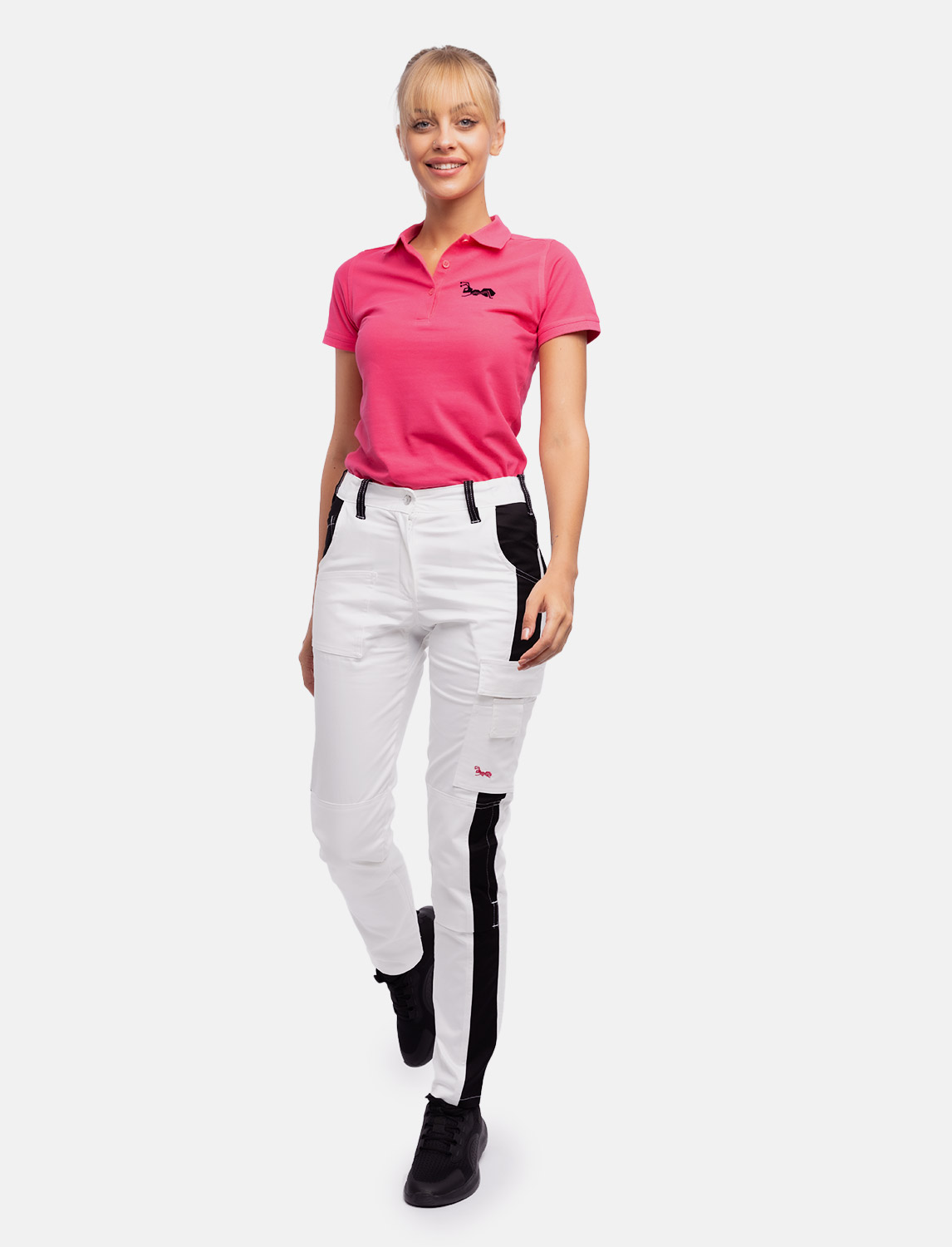Damen Malerhose Stretch mit Kniepolstertaschen Arbeitshose Weiß Baumwolle 2 Damen Malerhose Stretch mit Kniepolstertaschen Arbeitshose Weiß Baumwolle – Bild 2