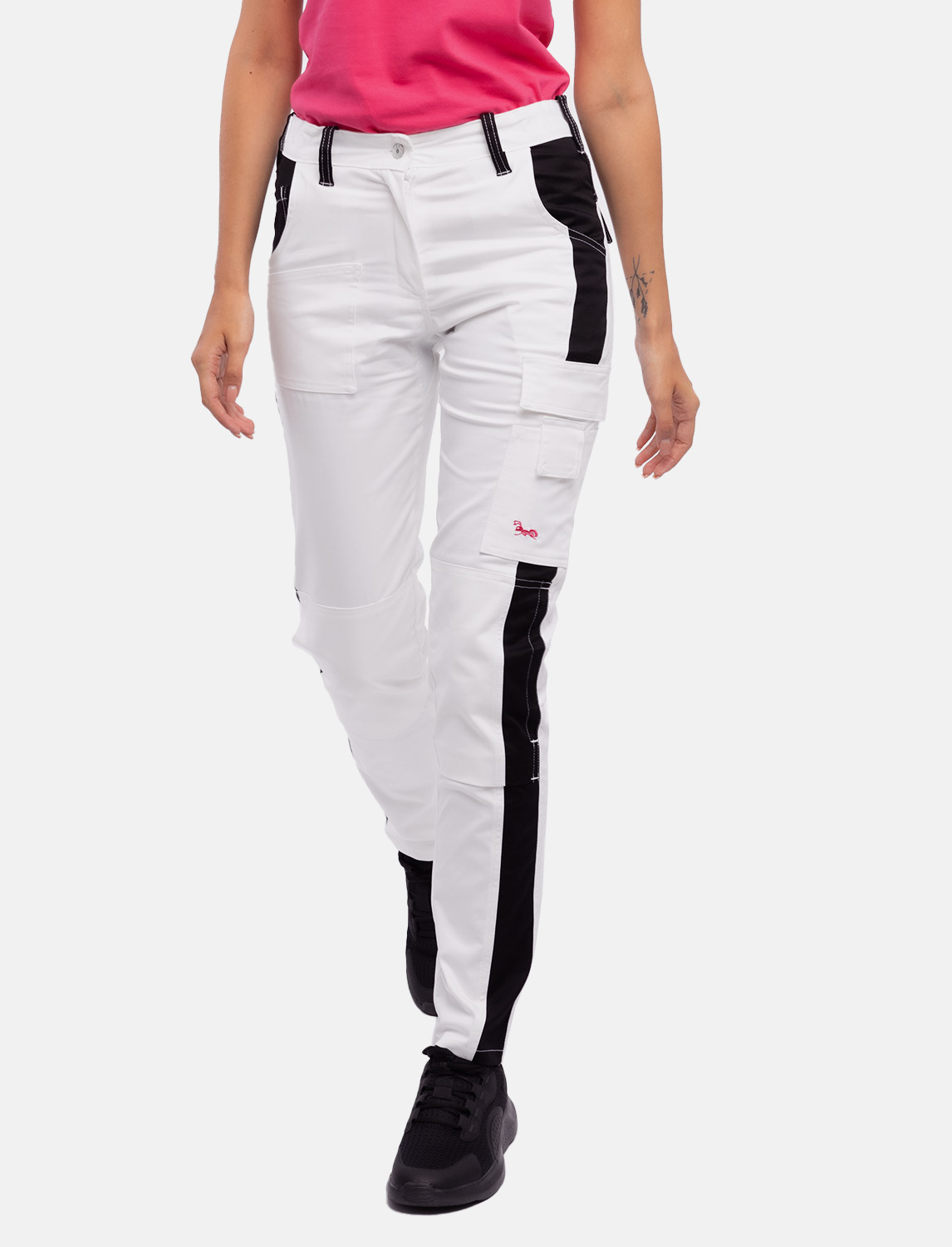 Damen Malerhose Stretch mit Kniepolstertaschen Arbeitshose Weiß Baumwolle 1 Damen Malerhose Stretch mit Kniepolstertaschen Arbeitshose Weiß Baumwolle
