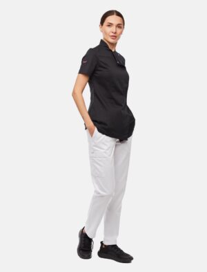 Damen Kochhose mit Gummizug Cargo Regular Fit Weiß / Schwarz