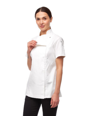 Damen Kochjacke mit Druckknöpfen Stretch Kurzarm Slim Fit