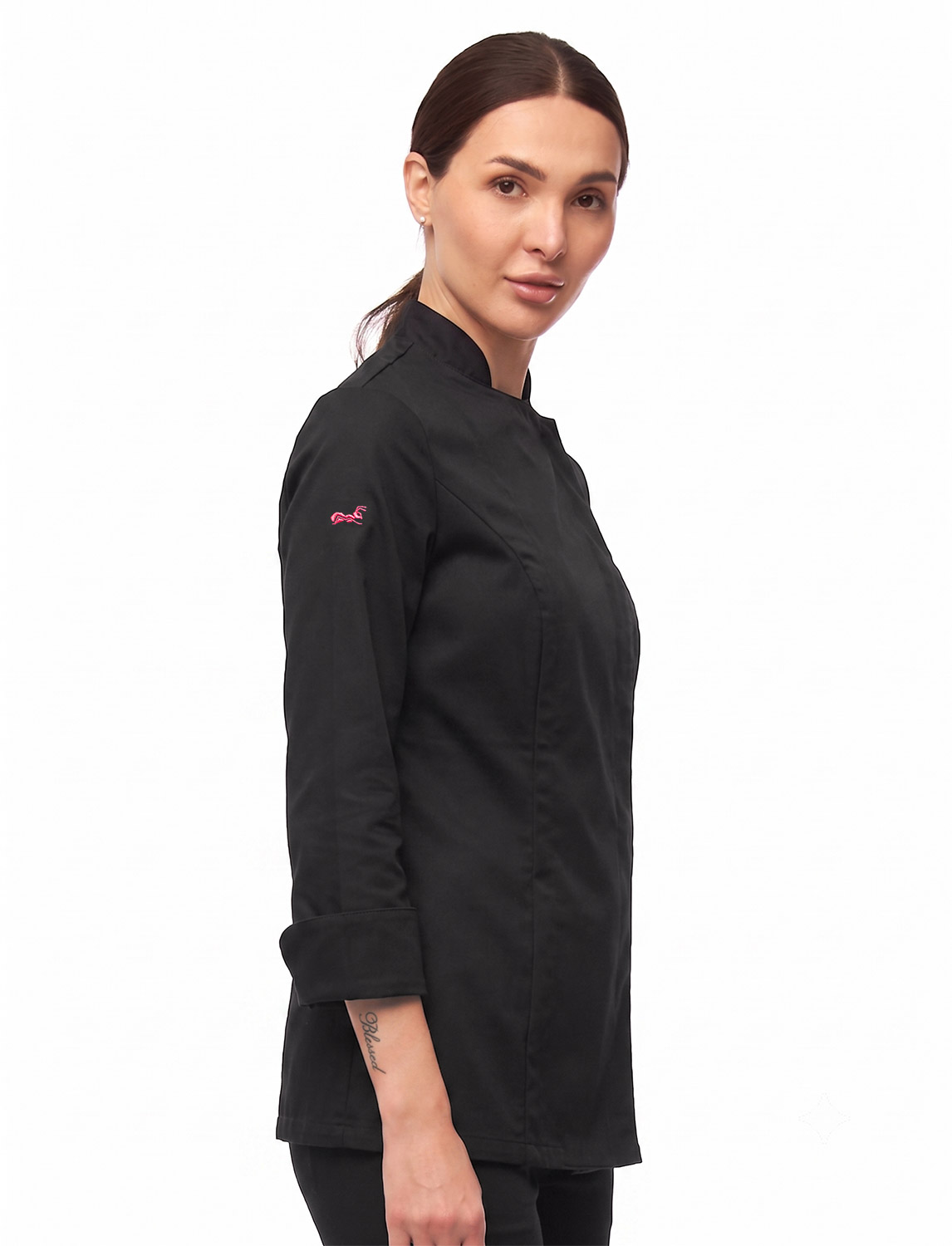Damen Kochjacke mit Druckknöpfen Stretch Langarm Slim Fit 2 Damen Kochjacke mit Druckknöpfen Stretch Langarm Slim Fit – Bild 2