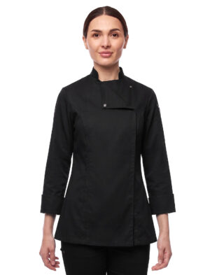 Damen Kochjacke mit Druckknöpfen Stretch Langarm Slim Fit