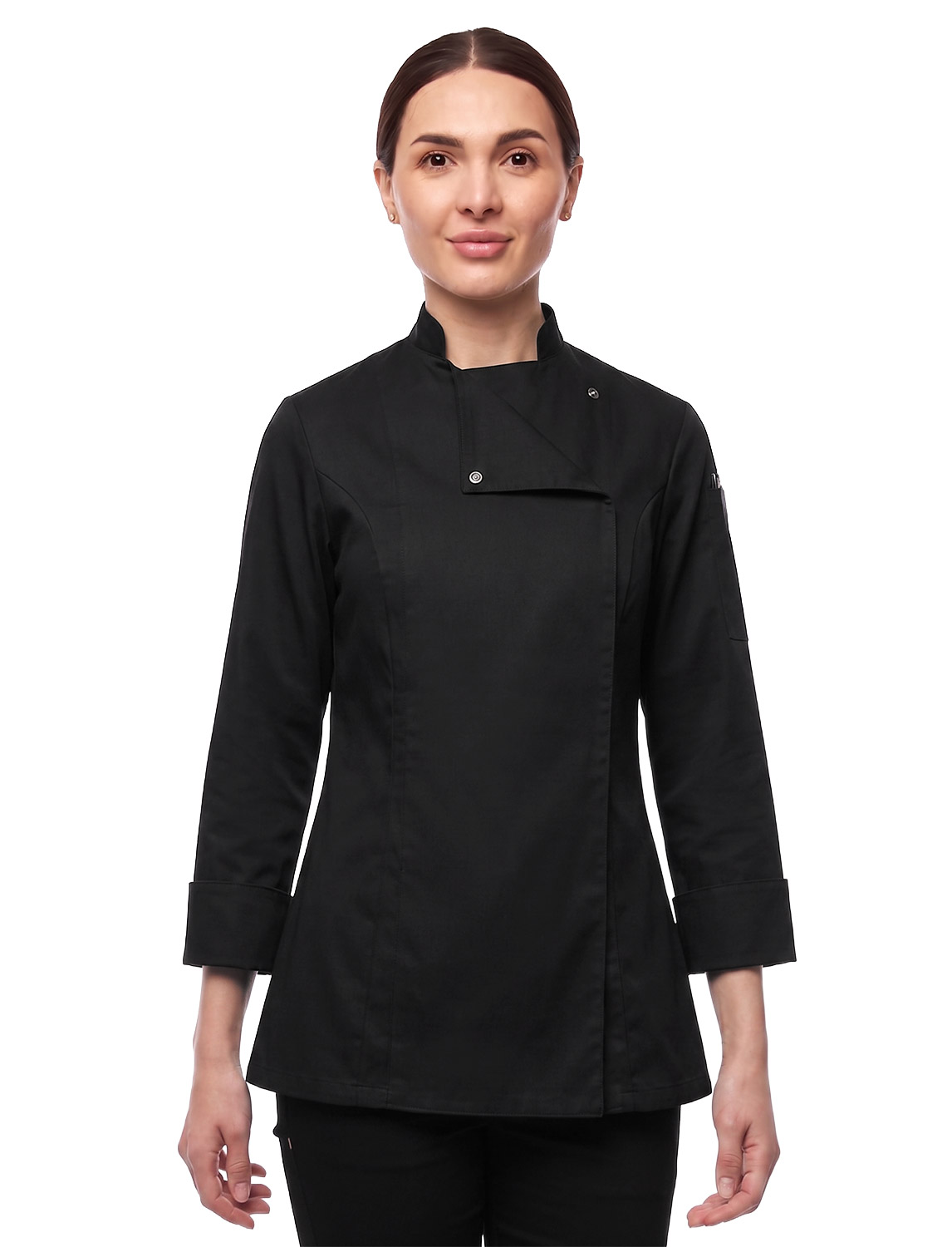 Damen Kochjacke mit Druckknöpfen Stretch Langarm Slim Fit 1 Damen Kochjacke mit Druckknöpfen Stretch Langarm Slim Fit