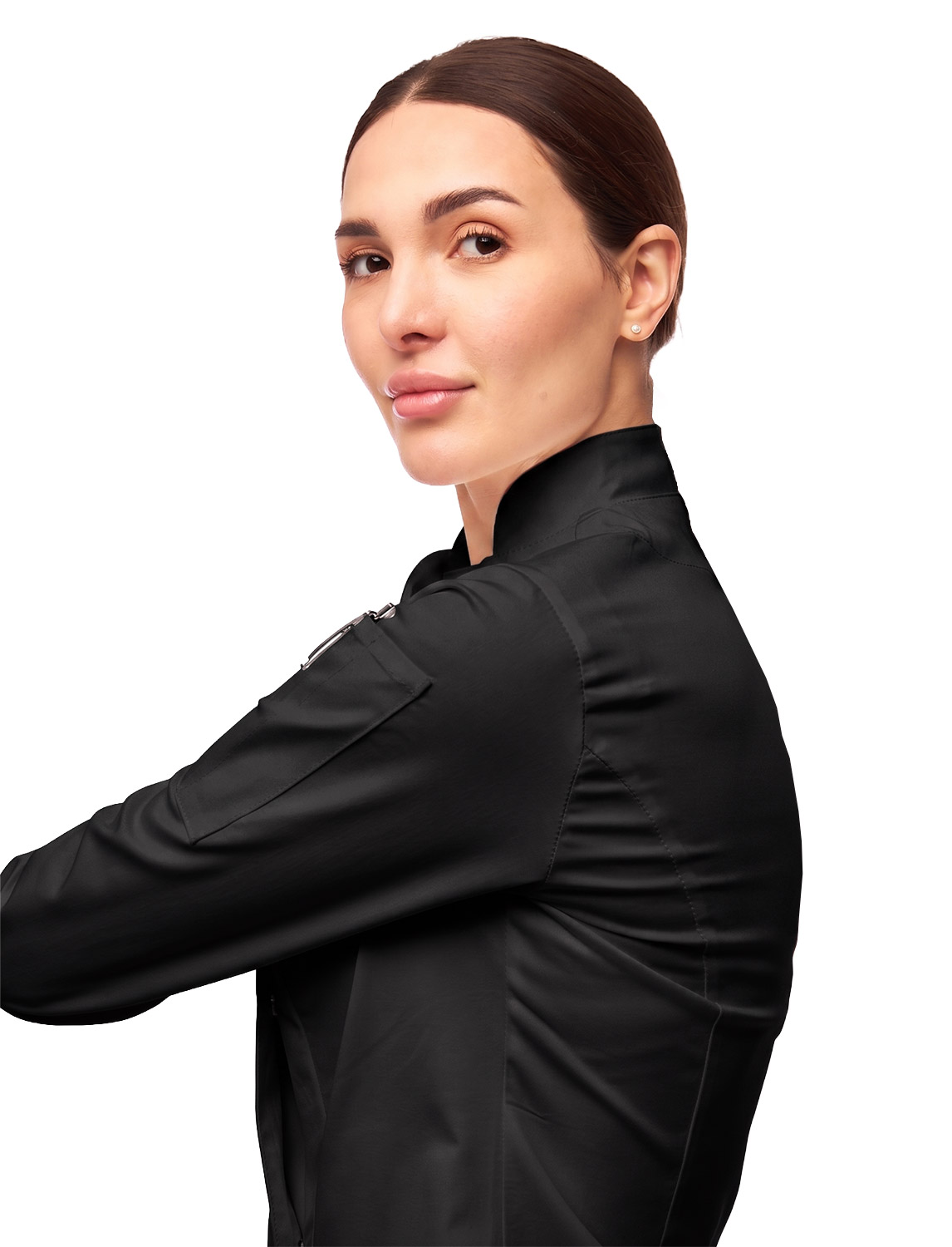 Damen Kochjacke mit Druckknöpfen Stretch Langarm Slim Fit 4 Damen Kochjacke mit Druckknöpfen Stretch Langarm Slim Fit – Bild 4