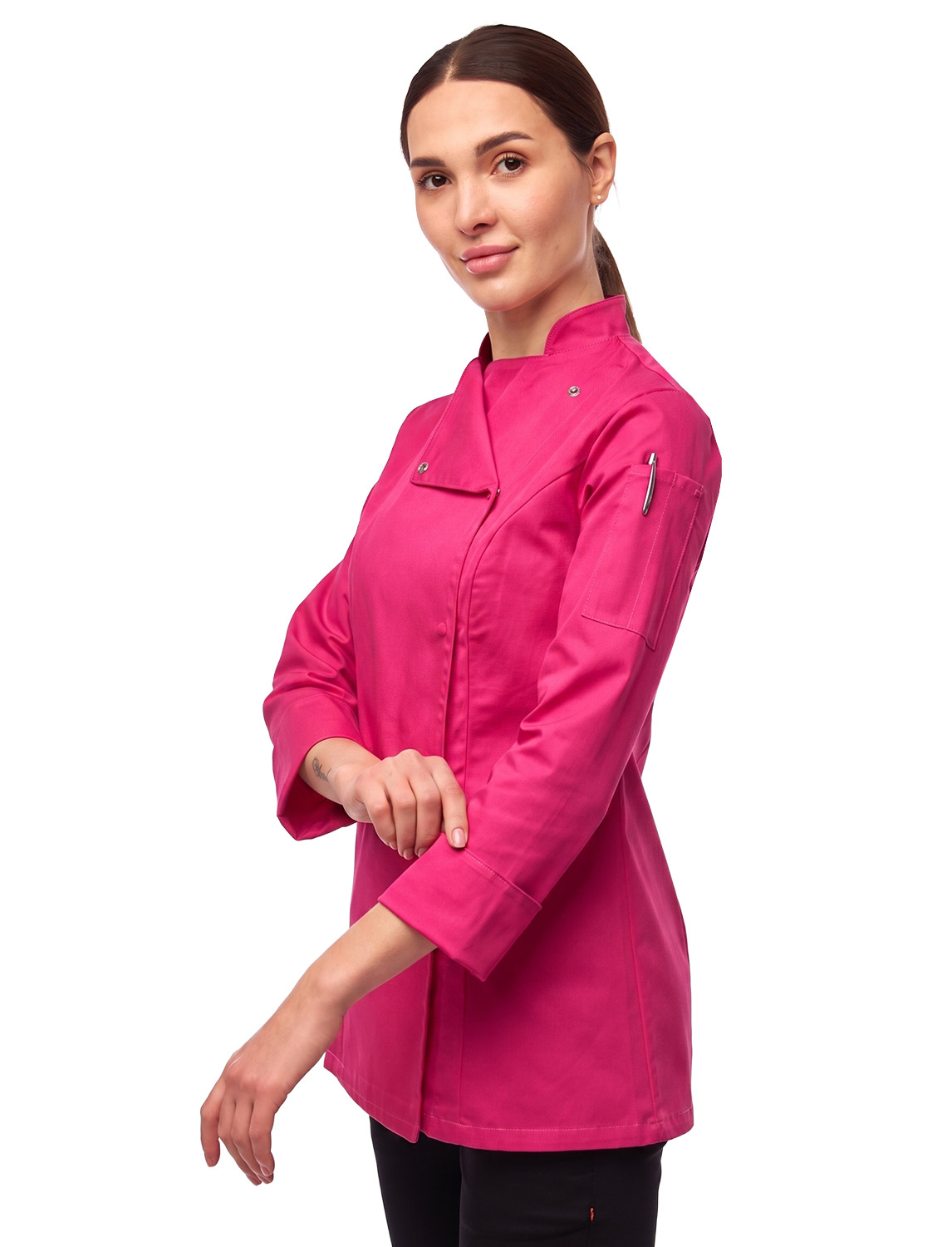 Damen Kochjacke mit Druckknöpfen Stretch Langarm Slim Fit 13 Damen Kochjacke mit Druckknöpfen Stretch Langarm Slim Fit – Bild 13