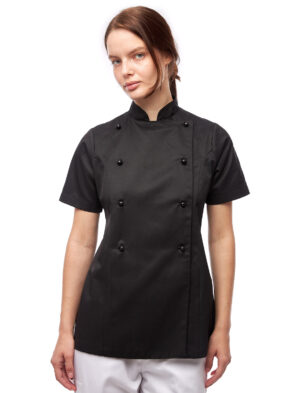 Damen Kochjacke Kurzarm mit Druckknöpfen aus easyClean Baumwolle