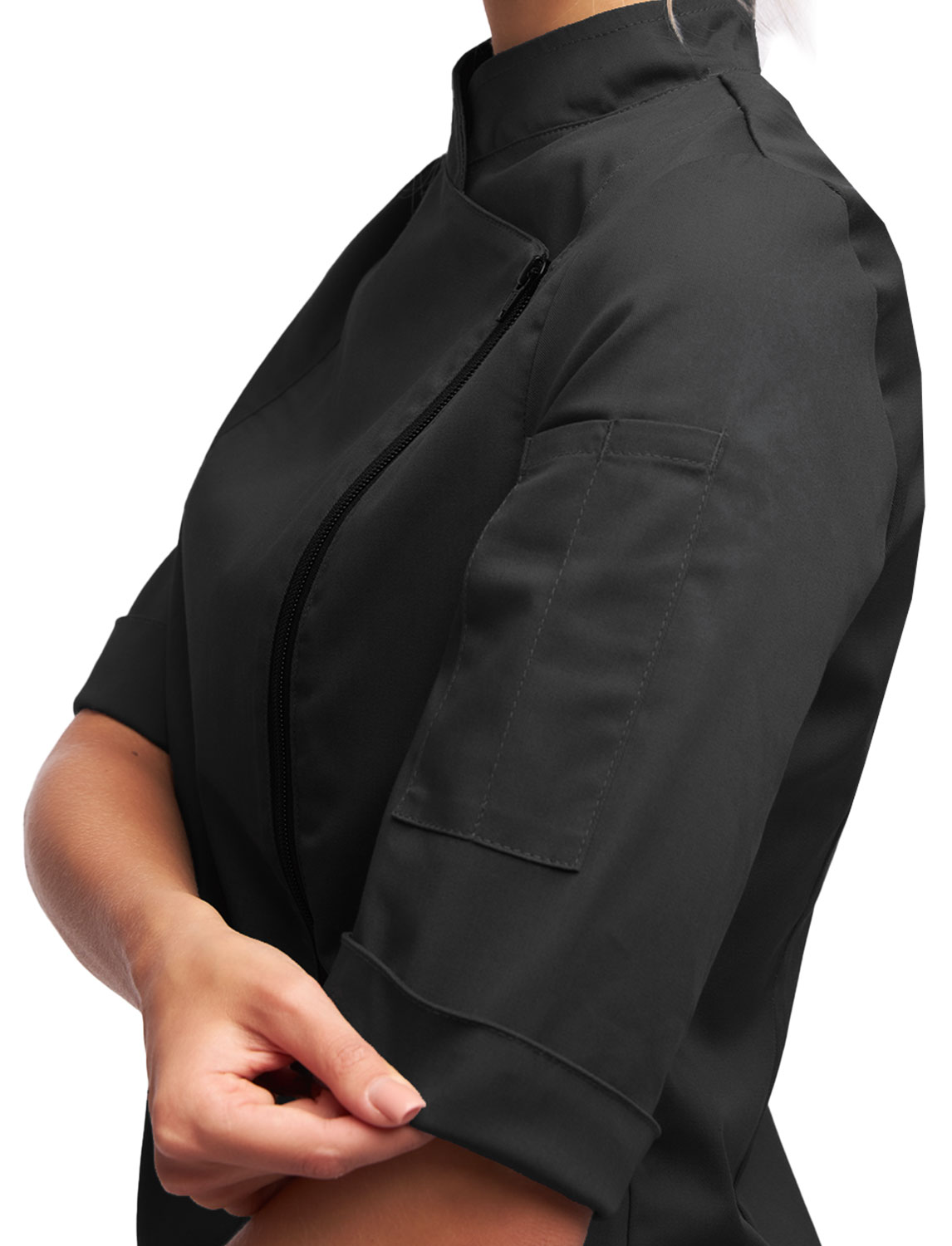 Damen Stretch Kochjacke mit Reißverschluss Slim Fit 3 Damen Stretch Kochjacke mit Reißverschluss Slim Fit – Bild 3
