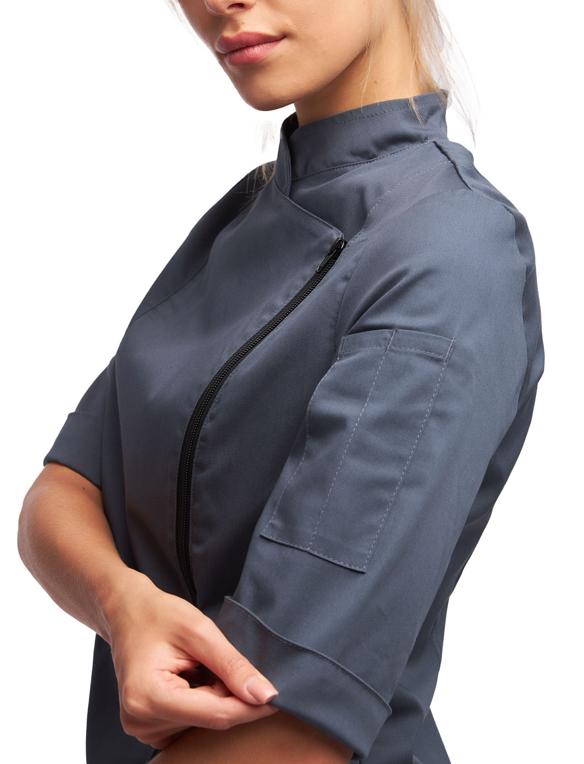 Damen Stretch Kochjacke mit Reißverschluss Slim Fit 9 Damen Stretch Kochjacke mit Reißverschluss Slim Fit – Bild 9