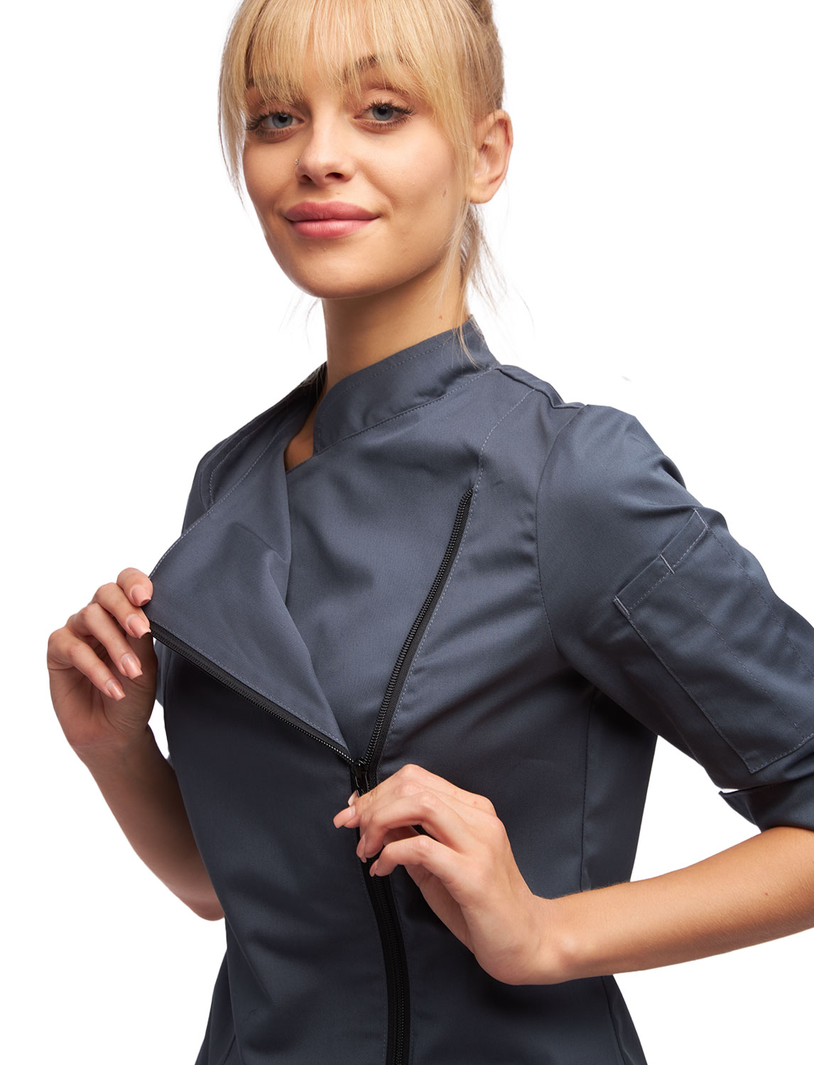 Damen Stretch Kochjacke mit Reißverschluss Slim Fit 10 Damen Stretch Kochjacke mit Reißverschluss Slim Fit – Bild 10