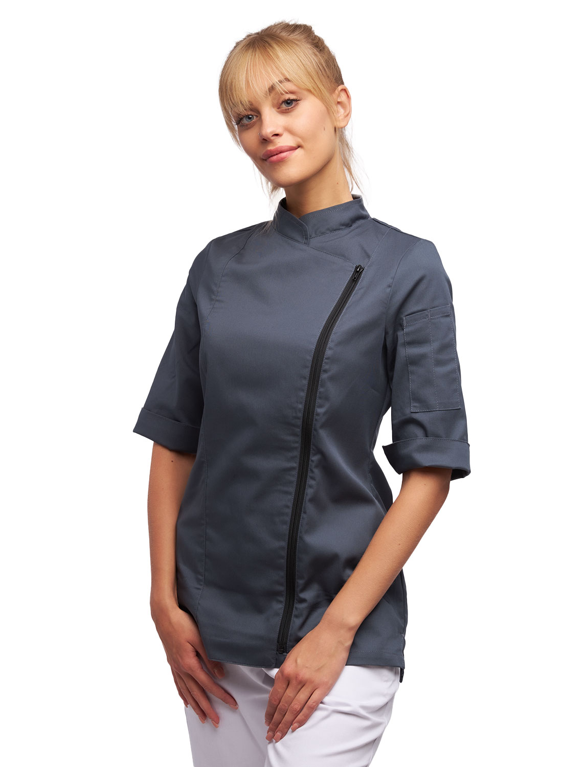 Damen Stretch Kochjacke mit Reißverschluss Slim Fit 8 Damen Stretch Kochjacke mit Reißverschluss Slim Fit – Bild 8