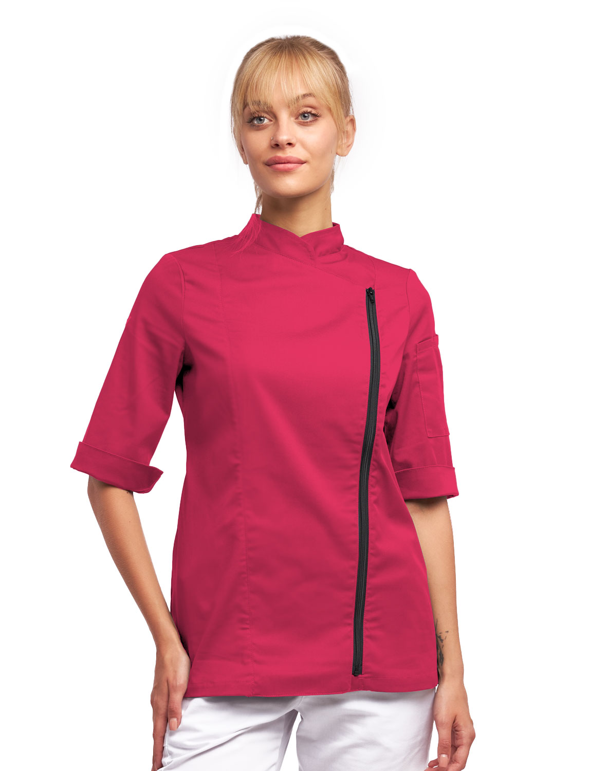 Damen Stretch Kochjacke mit Reißverschluss Slim Fit 4 Damen Stretch Kochjacke mit Reißverschluss Slim Fit – Bild 4