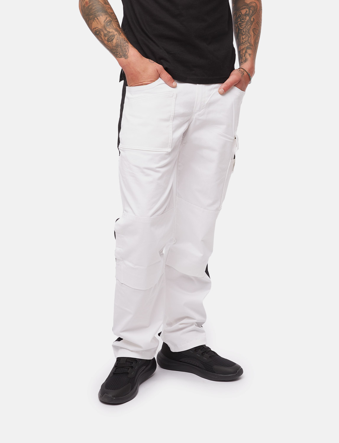 Herren Arbeitshose Weiß Baumwolle 100% mit Kniepolstertaschen Malerhose 2 Herren Arbeitshose Weiß Baumwolle 100% mit Kniepolstertaschen Malerhose – Bild 2