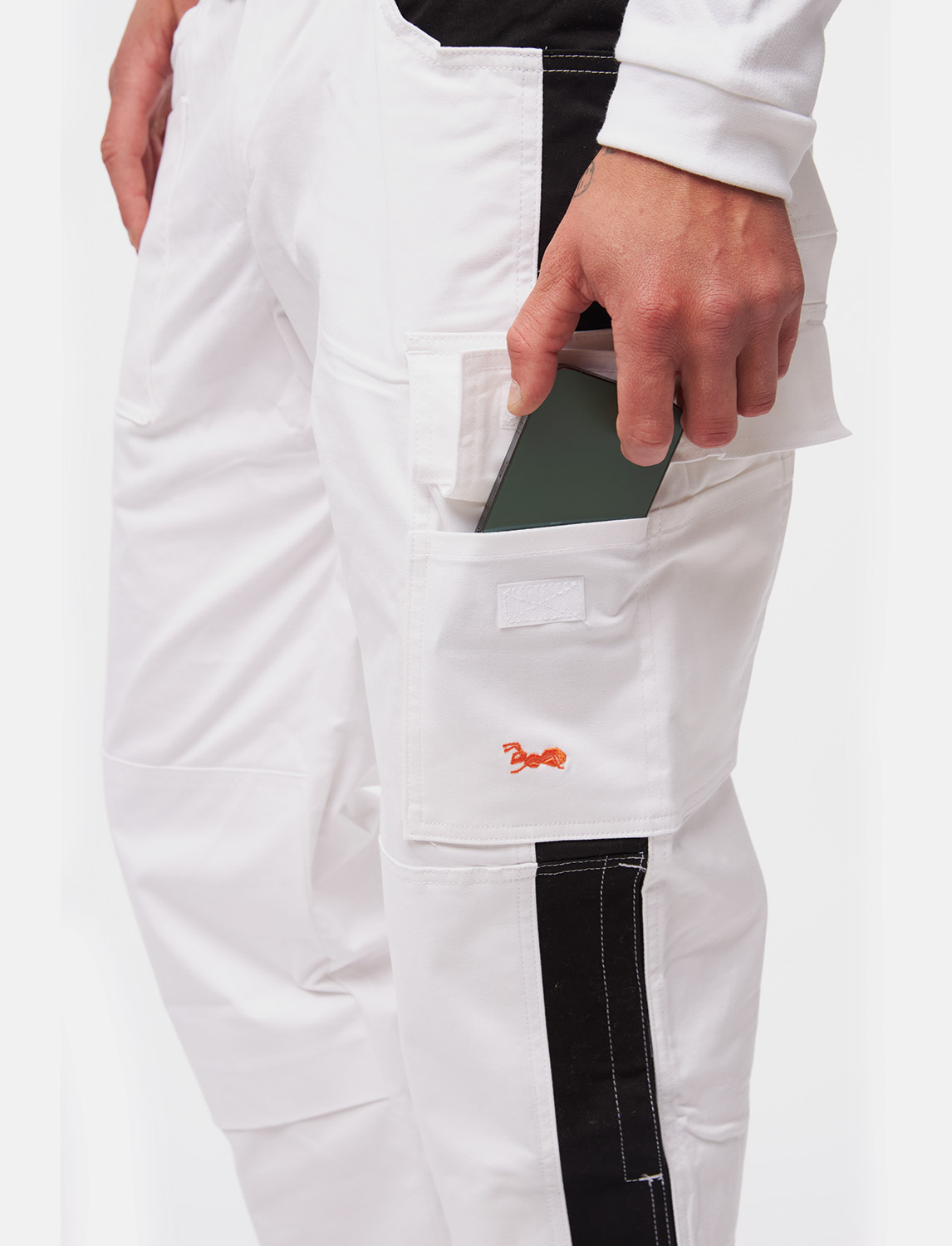 Herren Arbeitshose Weiß Baumwolle 100% mit Kniepolstertaschen Malerhose 5 Herren Arbeitshose Weiß Baumwolle 100% mit Kniepolstertaschen Malerhose – Bild 5