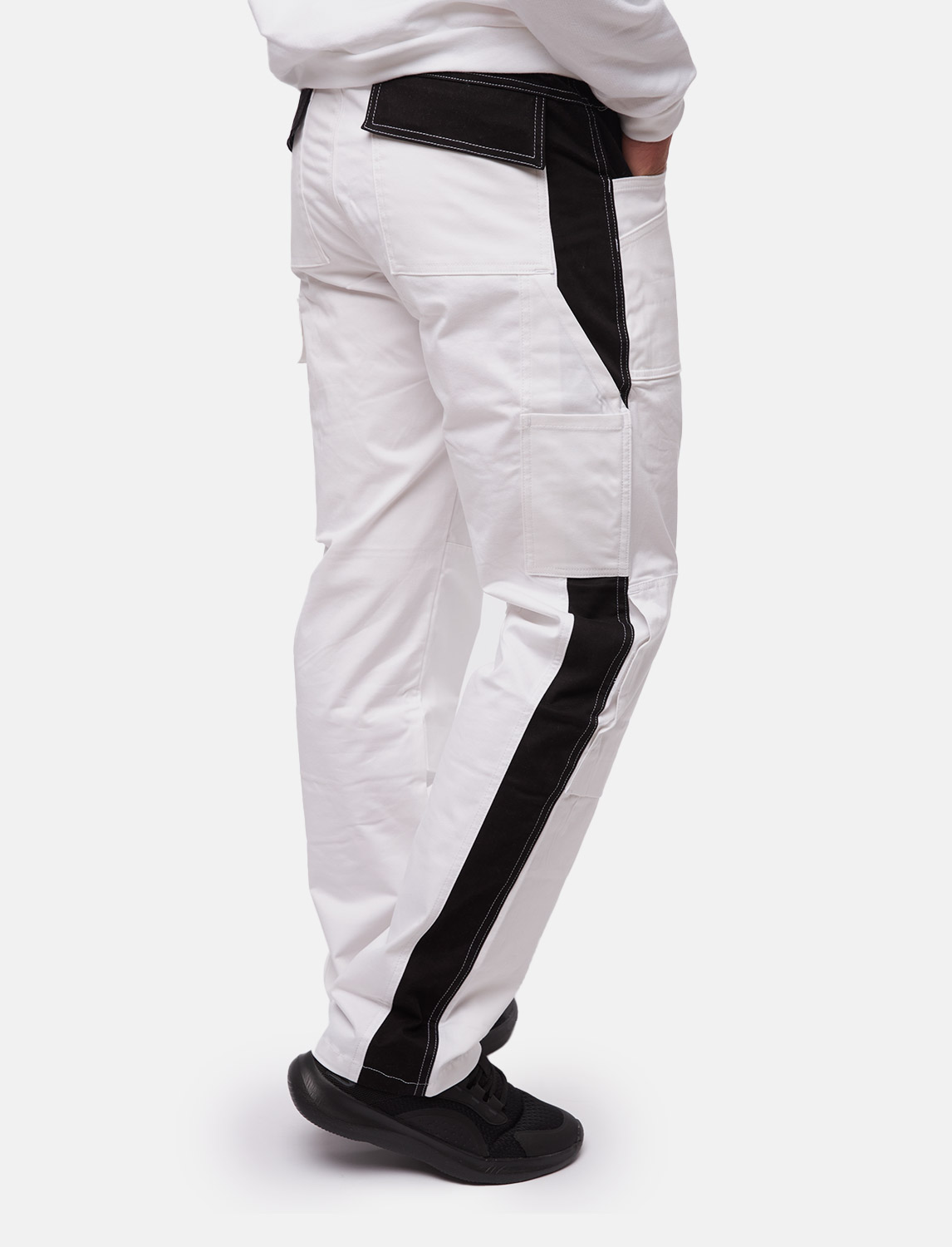Herren Arbeitshose Weiß Baumwolle 100% mit Kniepolstertaschen Malerhose 4 Herren Arbeitshose Weiß Baumwolle 100% mit Kniepolstertaschen Malerhose – Bild 4
