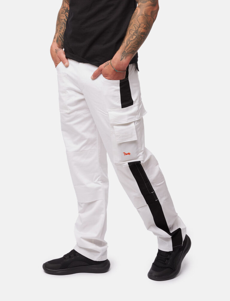 Herren Arbeitshose Weiß Baumwolle 100% mit Kniepolstertaschen Malerhose 7 Herren Arbeitshose Weiß Baumwolle 100% mit Kniepolstertaschen Malerhose – Bild 7