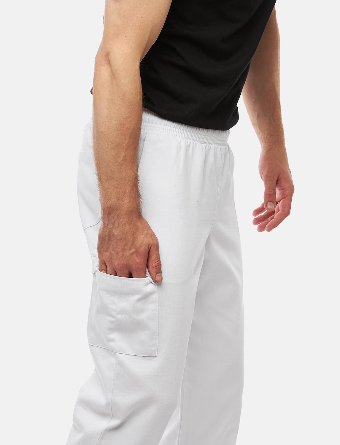 Herren Kochhose mit Gummizug Cargo Regular Fit Weiß / Schwarz 5 Herren Kochhose mit Gummizug Cargo Regular Fit Weiß / Schwarz – Bild 5