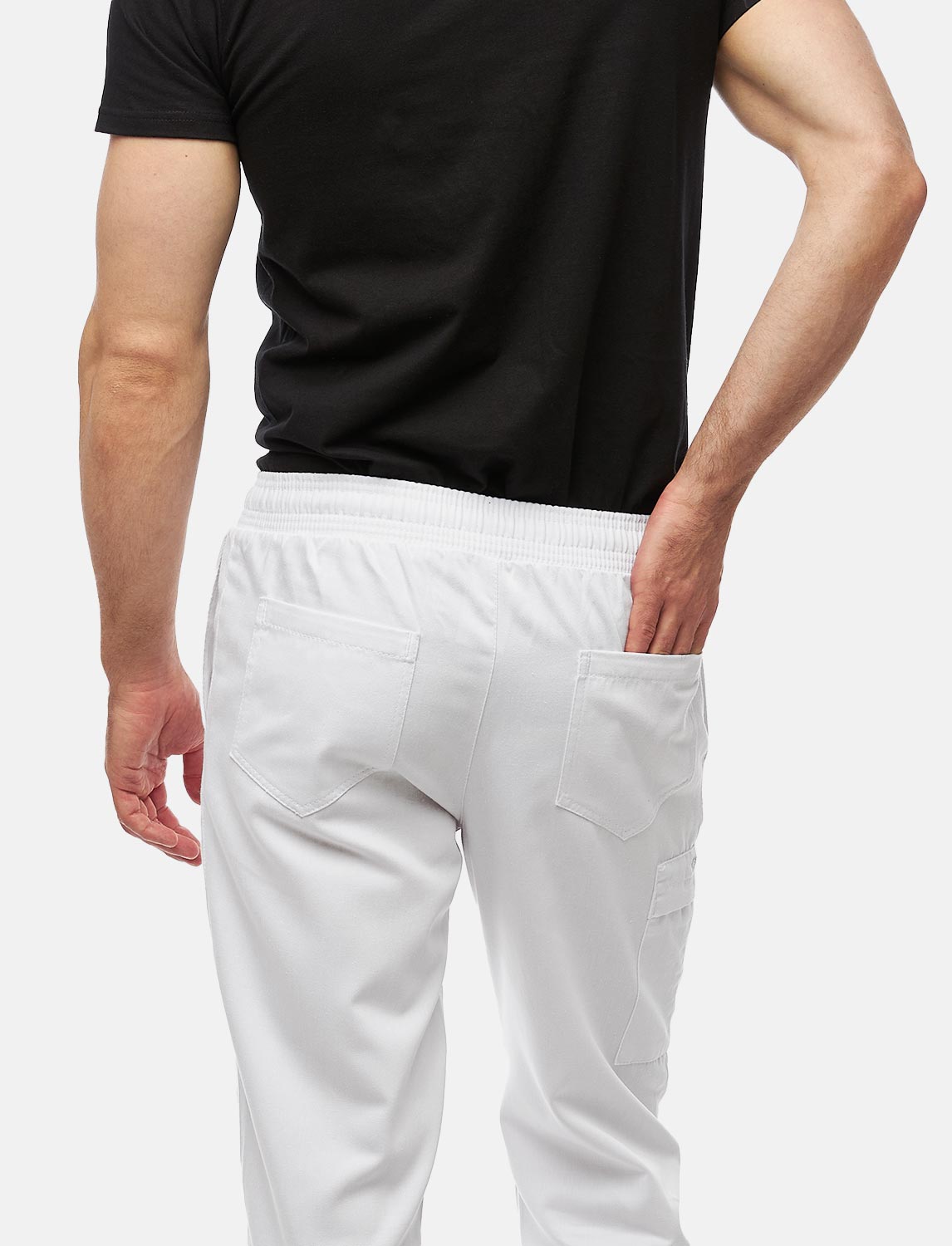 Herren Kochhose mit Gummizug Cargo Regular Fit Weiß / Schwarz 4 Herren Kochhose mit Gummizug Cargo Regular Fit Weiß / Schwarz – Bild 4