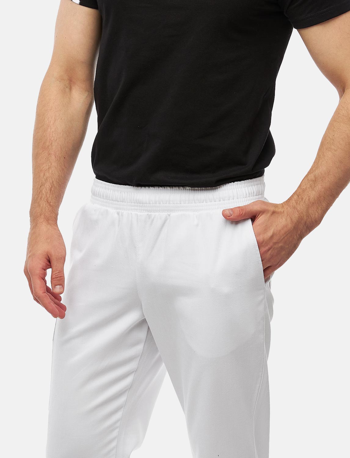 Herren Kochhose mit Gummizug Cargo Regular Fit Weiß / Schwarz 3 Herren Kochhose mit Gummizug Cargo Regular Fit Weiß / Schwarz – Bild 3