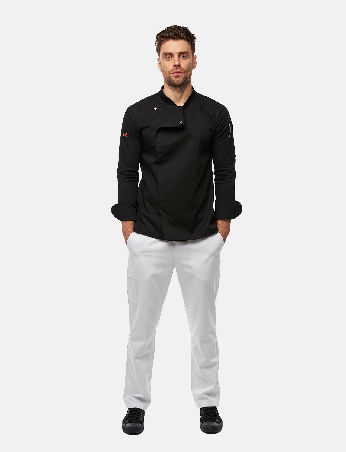 Herren Kochhose mit Gummizug Cargo Regular Fit Weiß / Schwarz 7 Herren Kochhose mit Gummizug Cargo Regular Fit Weiß / Schwarz – Bild 7