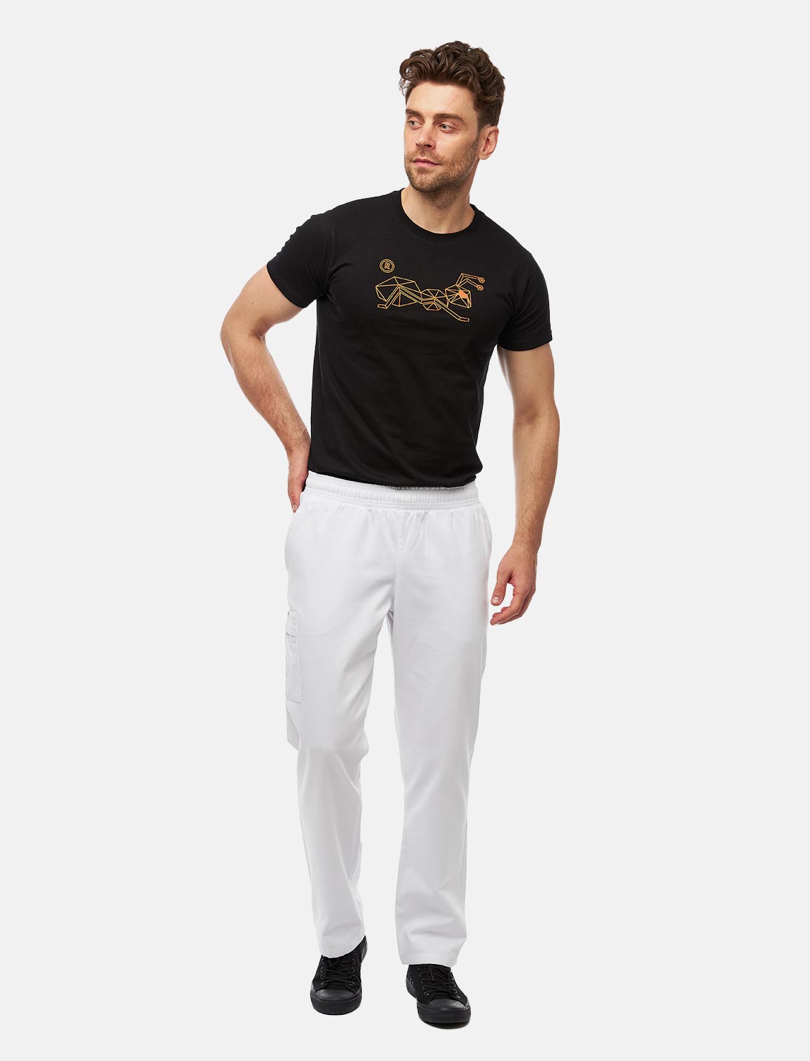 Herren Kochhose mit Gummizug Cargo Regular Fit Weiß / Schwarz 6 Herren Kochhose mit Gummizug Cargo Regular Fit Weiß / Schwarz – Bild 6