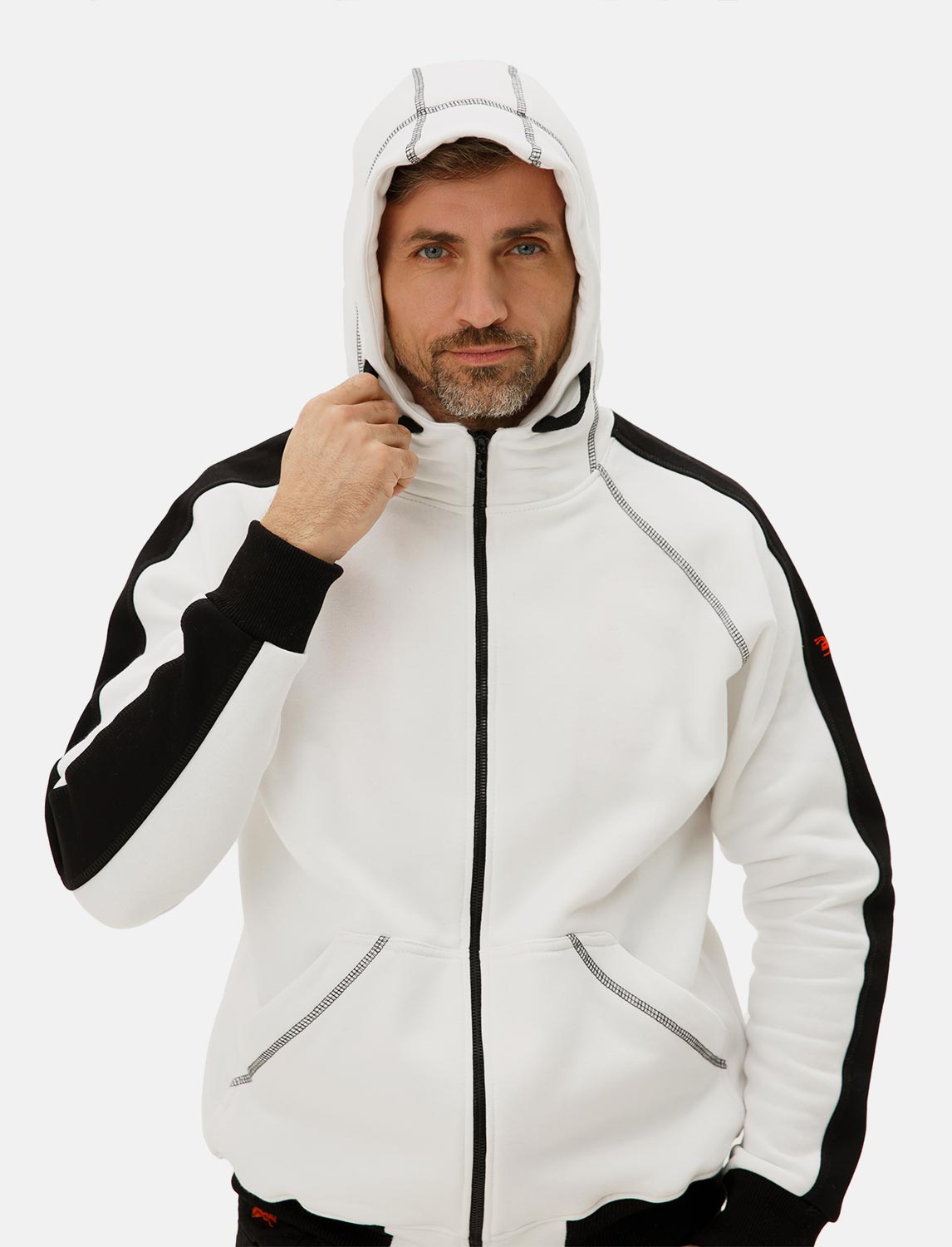 Herren Hoodie mit Reißverschluss Weiß Kapuzenpullover Winter Fleece 3 Herren Hoodie mit Reißverschluss Weiß Kapuzenpullover Winter Fleece – Bild 3