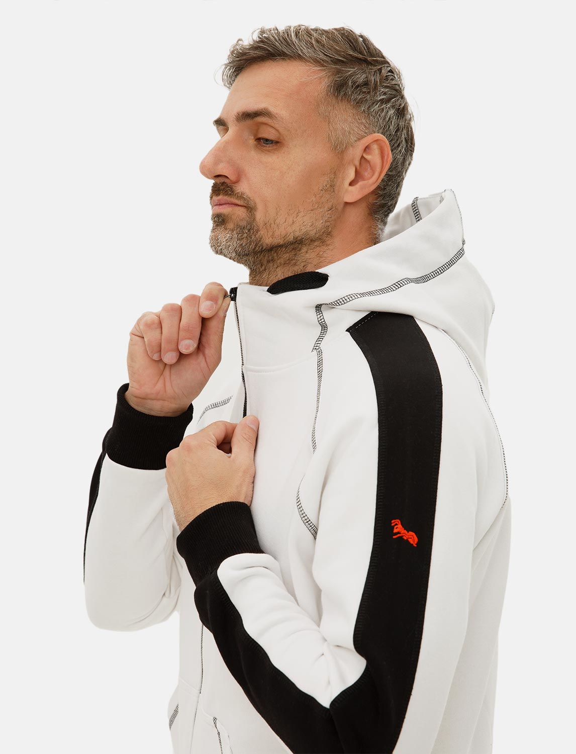 Herren Hoodie mit Reißverschluss Weiß Kapuzenpullover Winter Fleece 5 Herren Hoodie mit Reißverschluss Weiß Kapuzenpullover Winter Fleece – Bild 5