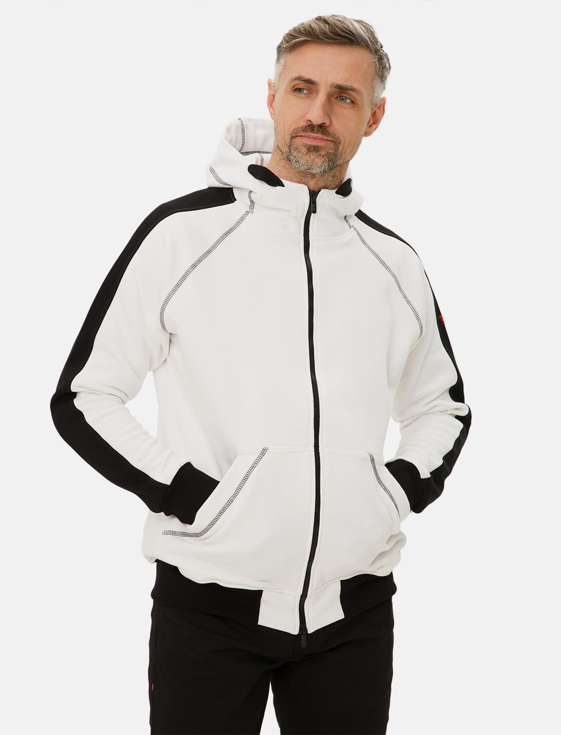 Herren Hoodie mit Reißverschluss Weiß Kapuzenpullover Winter Fleece 2 Herren Hoodie mit Reißverschluss Weiß Kapuzenpullover Winter Fleece – Bild 2