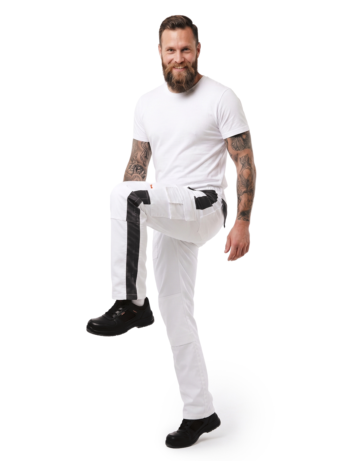 Malerhose Herren Stretch mit Kniepolstertaschen Stuckateur Arbeitshose Weiß | Sorona® 3 Malerhose Herren Stretch mit Kniepolstertaschen Stuckateur Arbeitshose Weiß | Sorona® – Bild 3