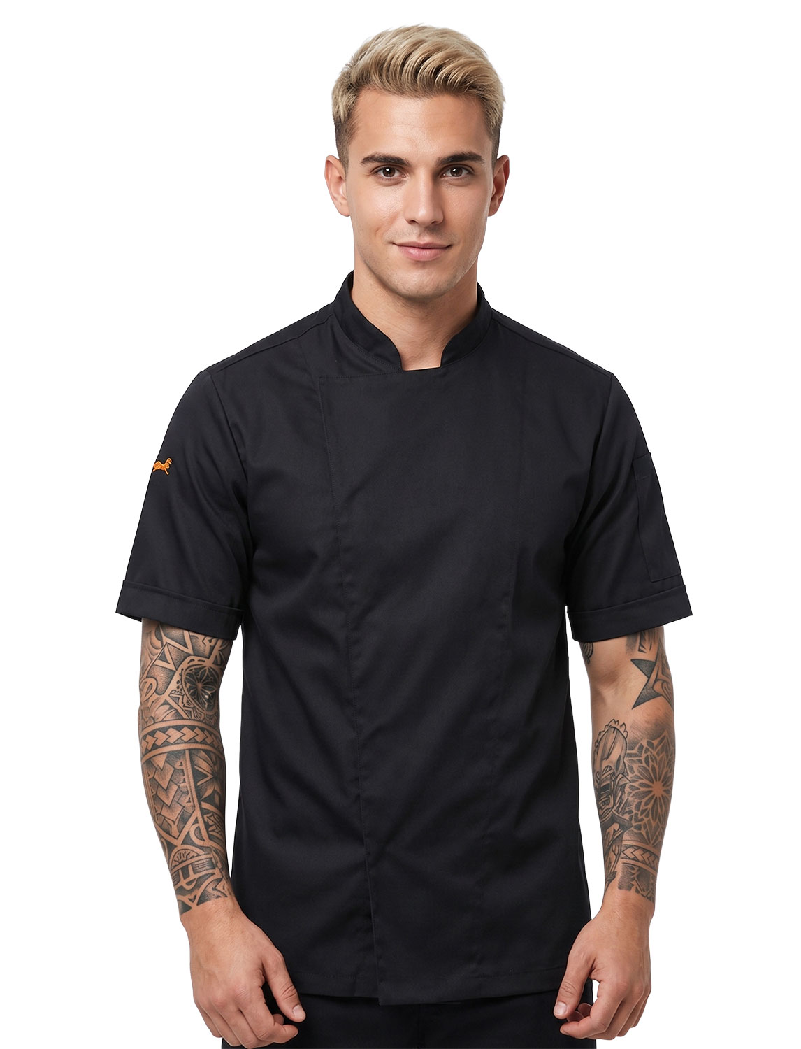Kochjacke Herren Kurzarm Stretch Slim Fit mit verdeckten Druckknöpfen 5 Kochjacke Herren Kurzarm Stretch Slim Fit mit verdeckten Druckknöpfen – Bild 5