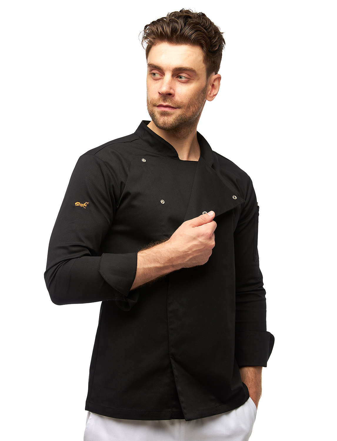 Herren Kochjacke mit Druckknöpfen Stretch Langarm Slim Fit 2 Herren Kochjacke mit Druckknöpfen Stretch Langarm Slim Fit – Bild 2