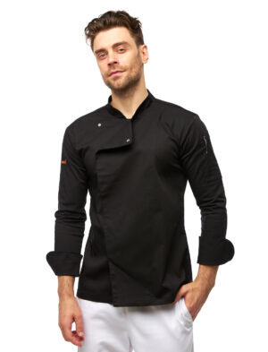 Herren Kochjacke mit Druckknöpfen Stretch Langarm Slim Fit