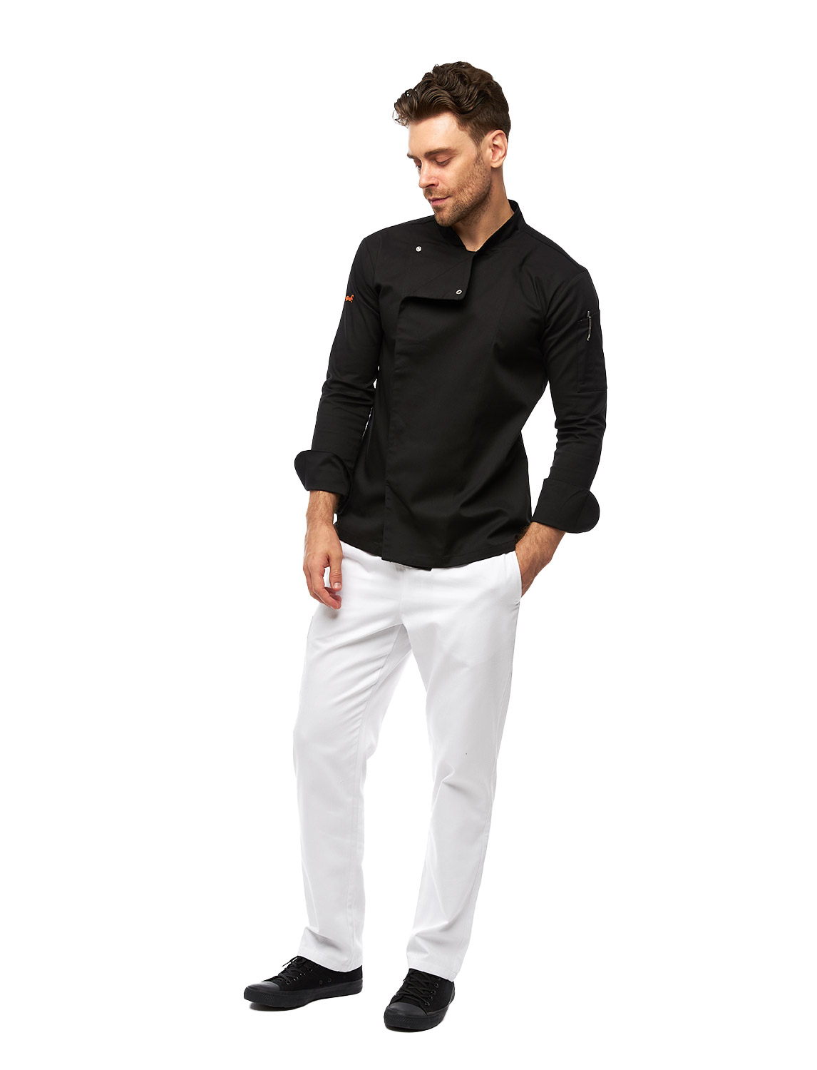 Herren Kochjacke mit Druckknöpfen Stretch Langarm Slim Fit 5 Herren Kochjacke mit Druckknöpfen Stretch Langarm Slim Fit – Bild 5