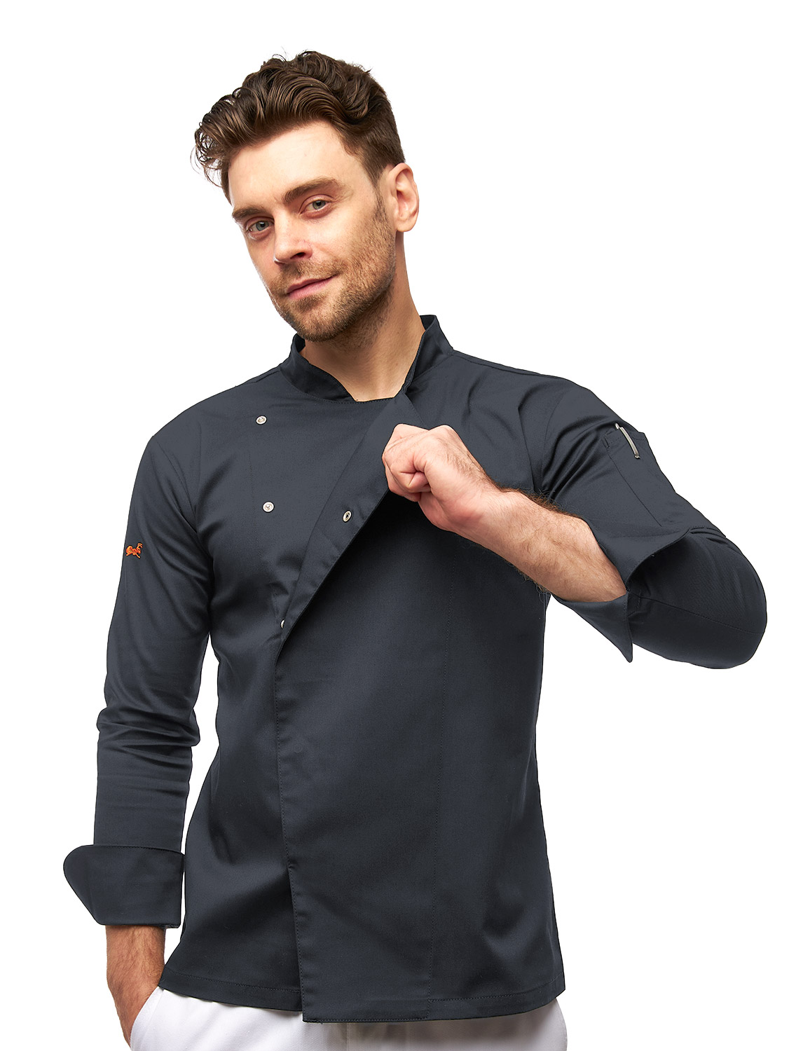 Herren Kochjacke mit Druckknöpfen Stretch Langarm Slim Fit 12 Herren Kochjacke mit Druckknöpfen Stretch Langarm Slim Fit – Bild 12