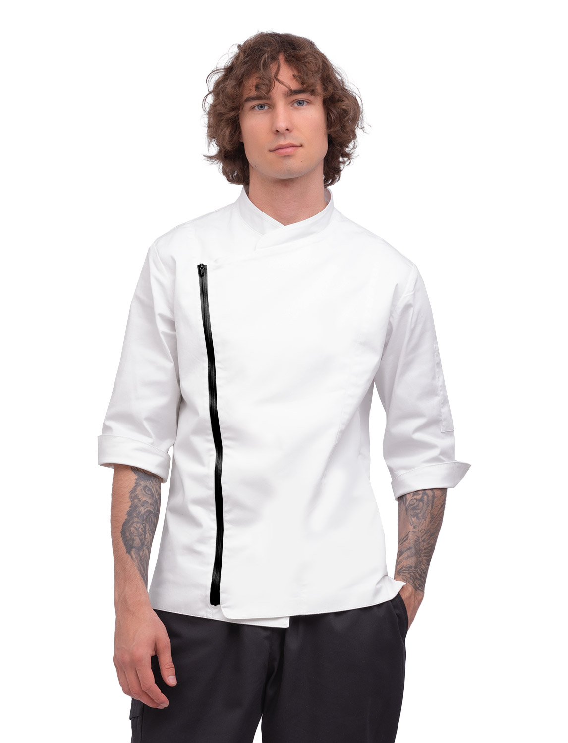 Herren Kochjacke mit Reißverschluss Stretch Slim Fit 1 Herren Kochjacke mit Reißverschluss Stretch Slim Fit