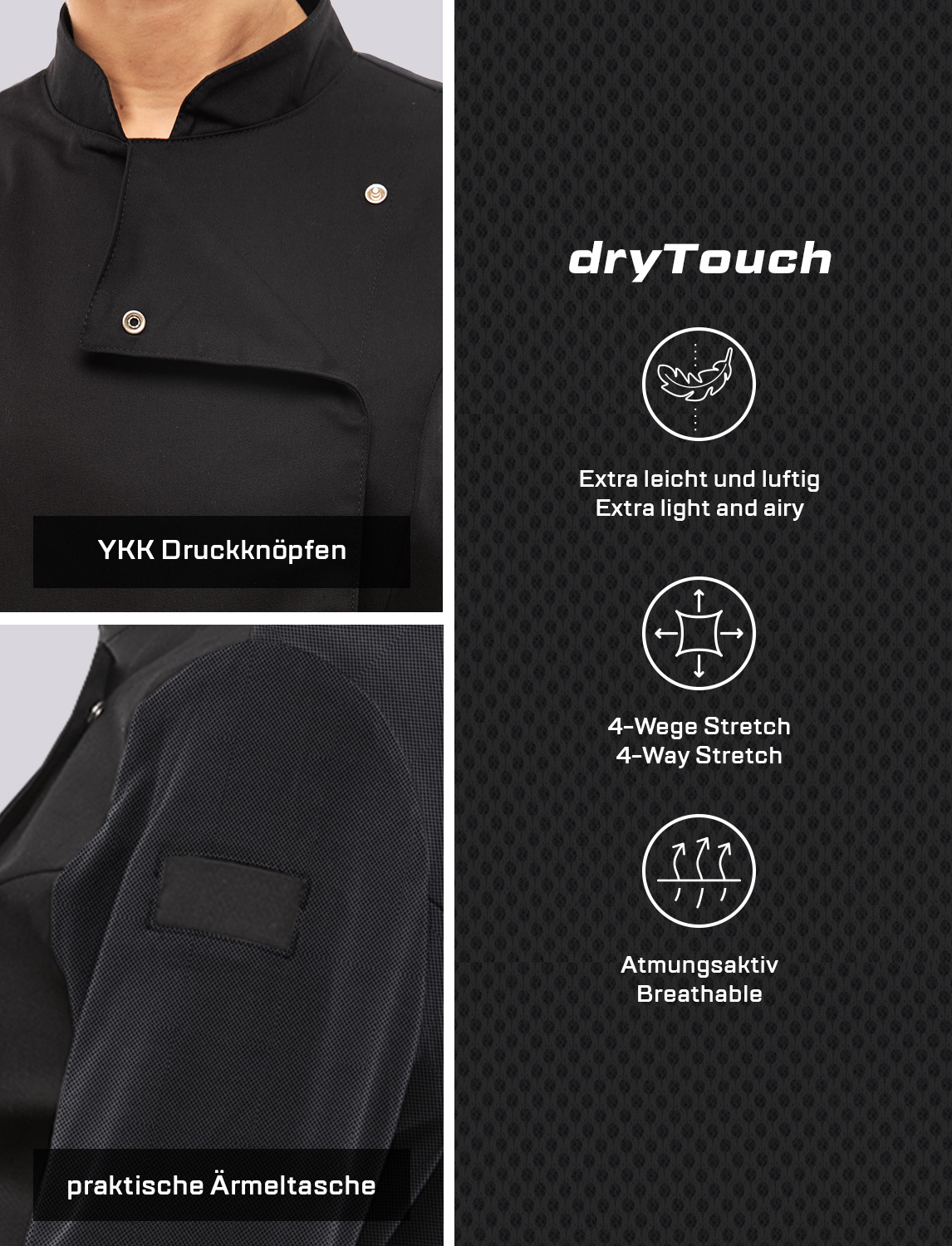 Damen Kochjacke mit dryMesh Rücken und Ärmel - Druckknöpfen - Langarm 3 Damen Kochjacke mit dryMesh Rücken und Ärmel - Druckknöpfen - Langarm – Bild 3