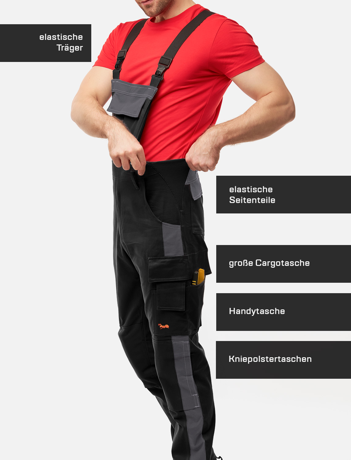 Herren arbeitslatzhose aus Stretch Strong Baumwolle mit Kniepolstertaschen 3 Herren arbeitslatzhose aus Stretch Strong Baumwolle mit Kniepolstertaschen – Bild 3