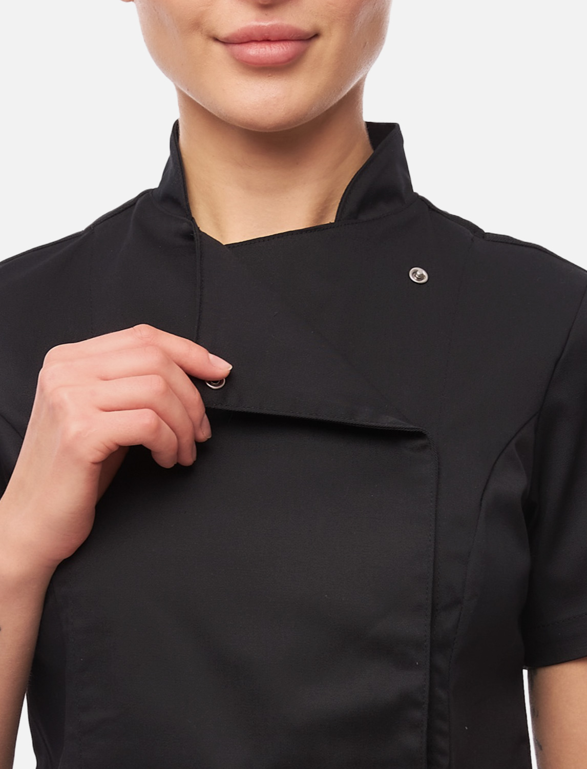 Kurzarm Damen Kochjacke mit Druckknöpfen aus weicher Baumwolle 3 Kurzarm Damen Kochjacke mit Druckknöpfen aus weicher Baumwolle – Bild 3
